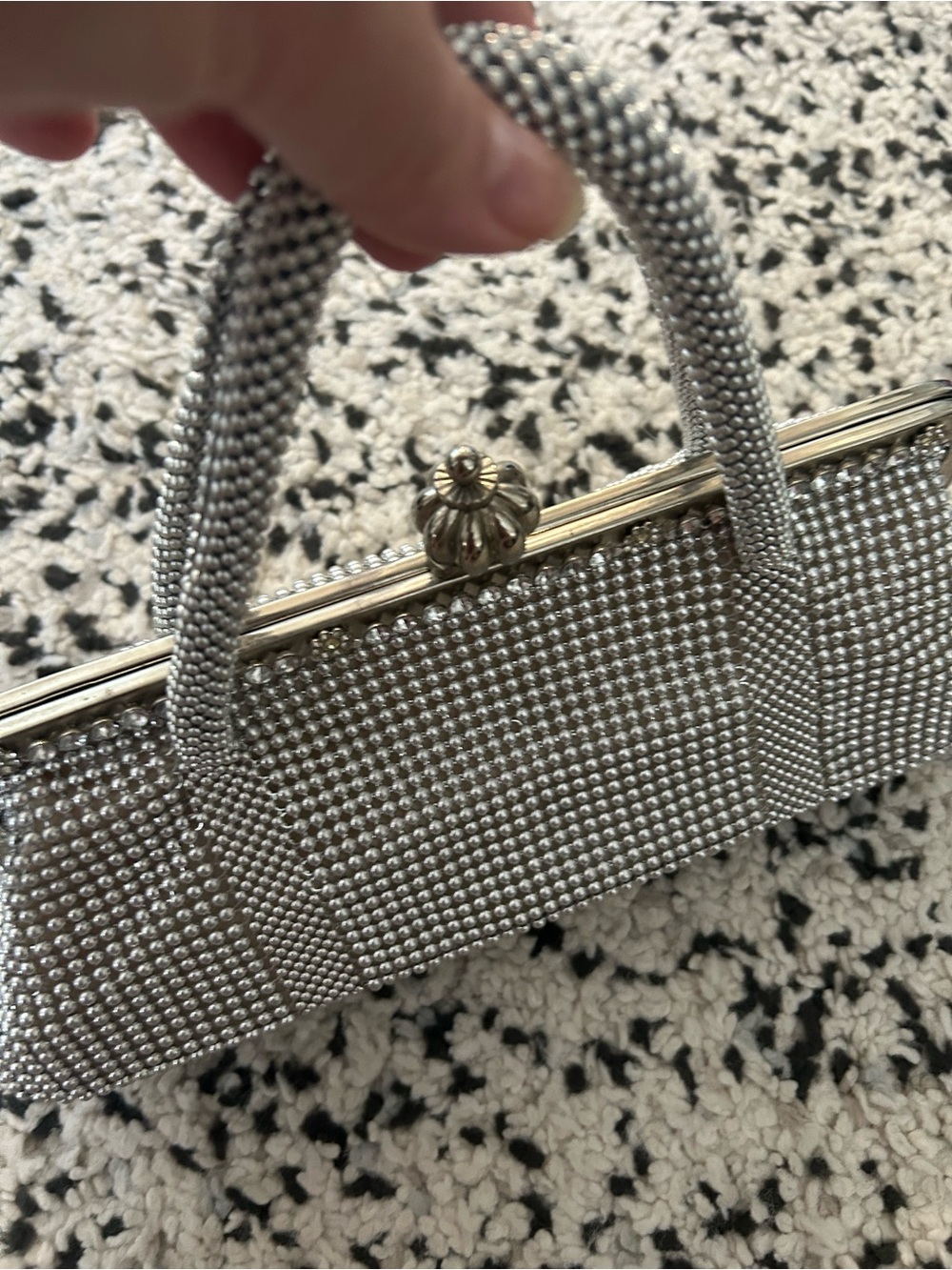 Silver Rhinestone Evening Top-Handle Bag